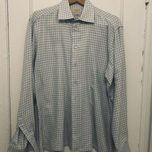 Men’s White and Blue Windowpane Dress Shirt